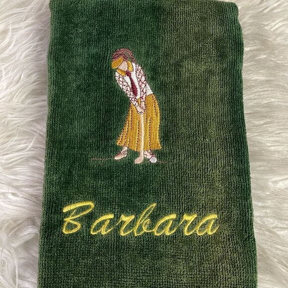 Plush Embroidered Golfers Towel with Pocket Bag Clip,  Name Barbara, Green, NWT - Picture 4 of 6